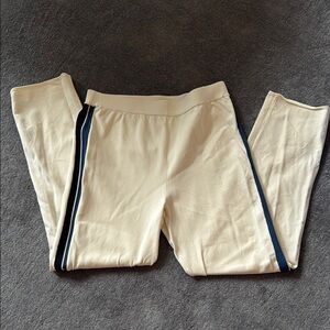 Theory Cream and Blue Track Pants with Tapered Fit